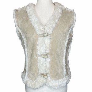 Wilsons Leather 90s Y2K Vintage Suede Faux Fur Toggle Button Vest